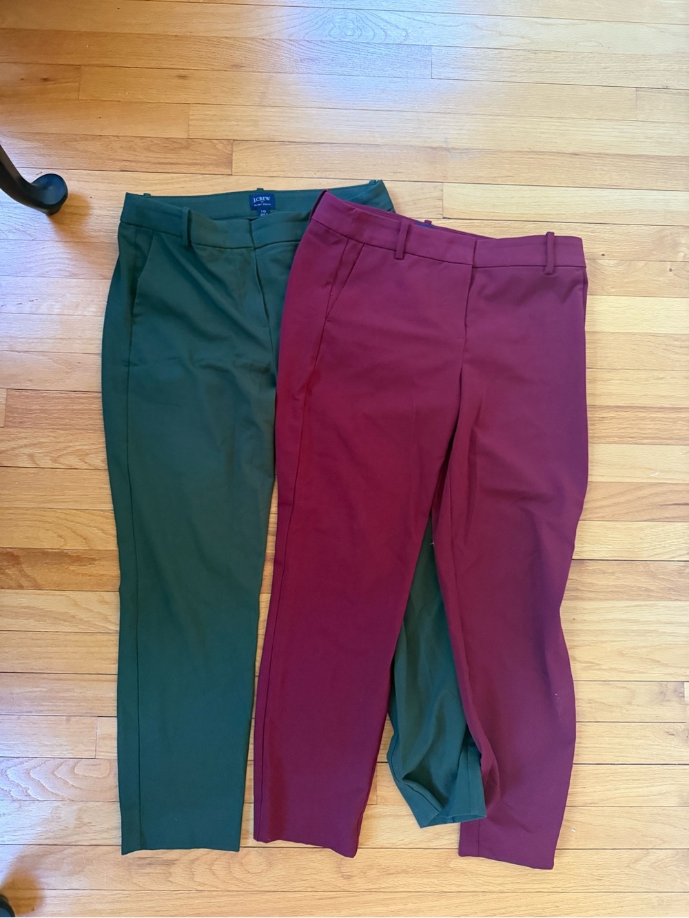 J. Crew Straight Leg Pants in Forest Green and Burgundy